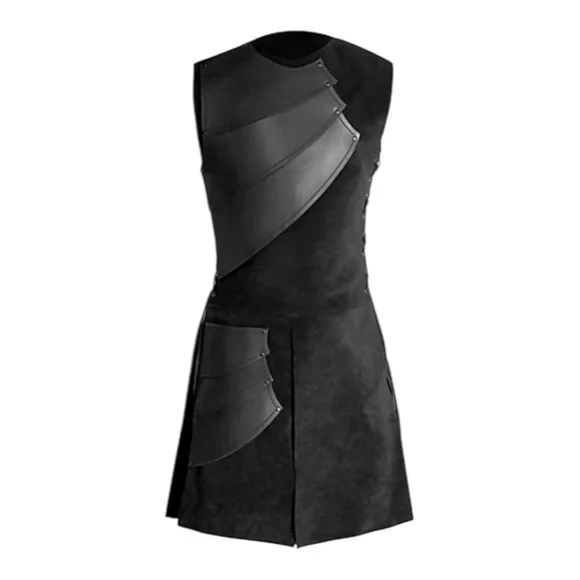 Goth tunic dress  long black corset sides size 3L pop over studded warrior - Picture 8 of 14